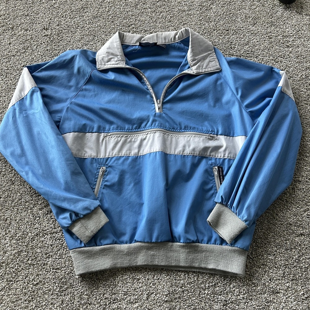Vintage Spring Harbor Collection Jacket Mens M Blue 1/4 Zip Pullover Windbreaker